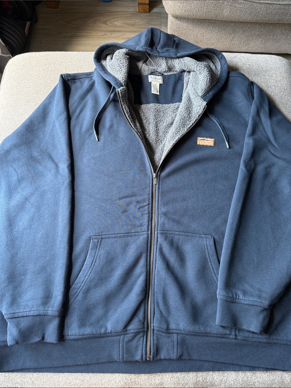L.L. Bean Navy Full-Zip Hoodie with Gray Fleece Lining 3XL Tall
